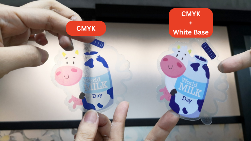 transparent sticker cmyk vs cmyk + whitebase